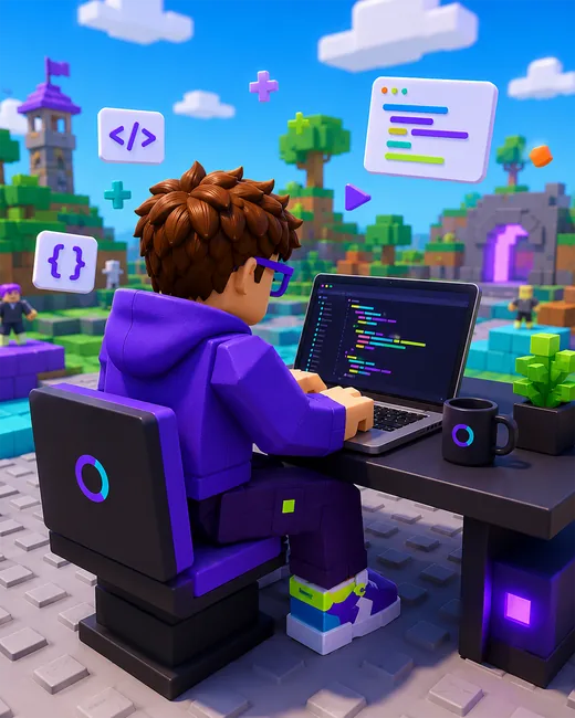 Një fëmijë ndërton botën e tij të lojës në stilin Roblox